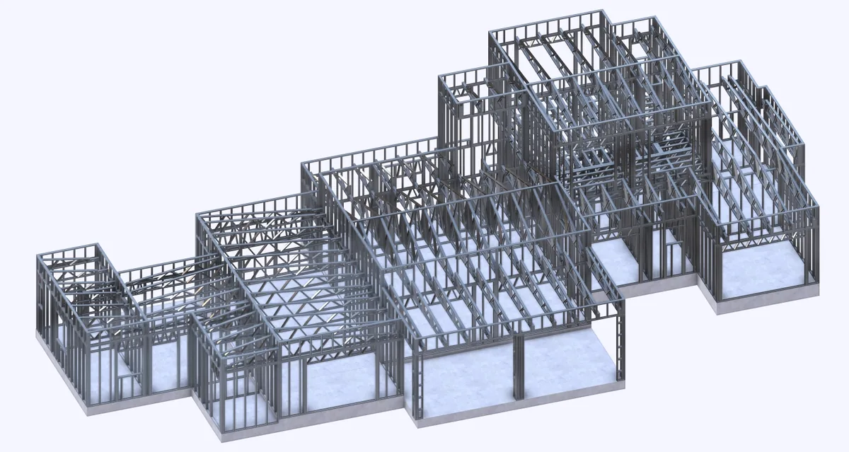Modelo 3D de estructura en acero liviano — DG Ingeniería