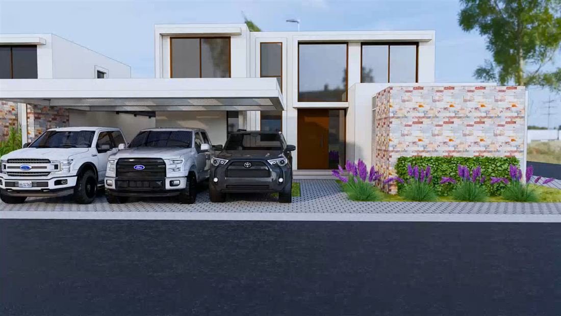 Render de fachada de vivienda contemporánea — DG Ingeniería