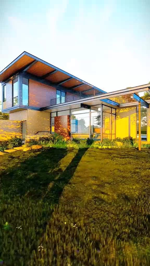 Render de vivienda contemporánea al atardecer — DG Ingeniería